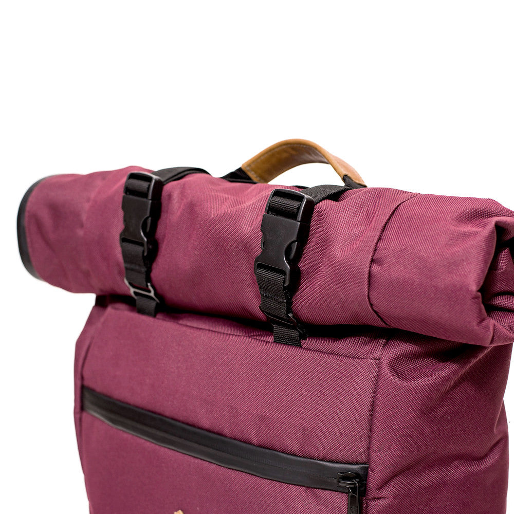 Roll Top Smell Hiding Backpack Crimson Burgundy Handle