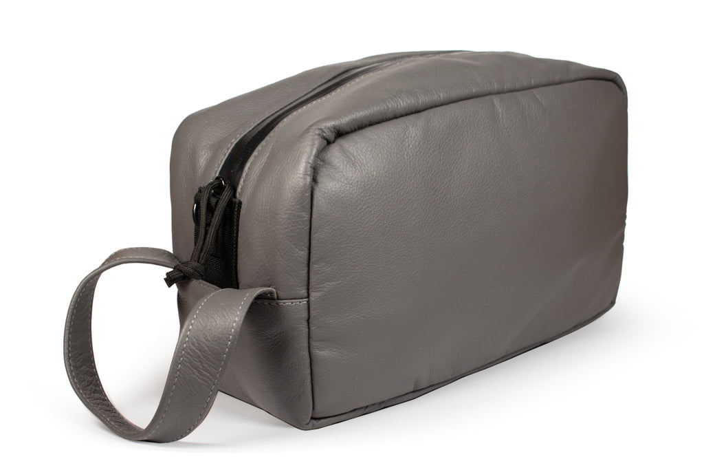 Smell Proof Toiletry bag - Stash Bag in Stone Grey Leather