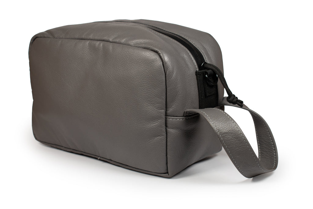 SMELL PROOF BAG - TOILETRY STONE GREY LEATHER